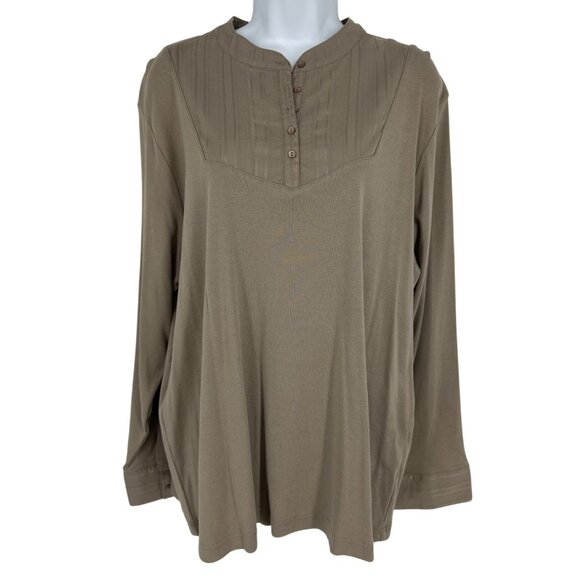 C.J. Banks Taupe Long Sleeve Blouse With Button Placket & Cuffed Sleeves Size 2X - Picture 1 of 12